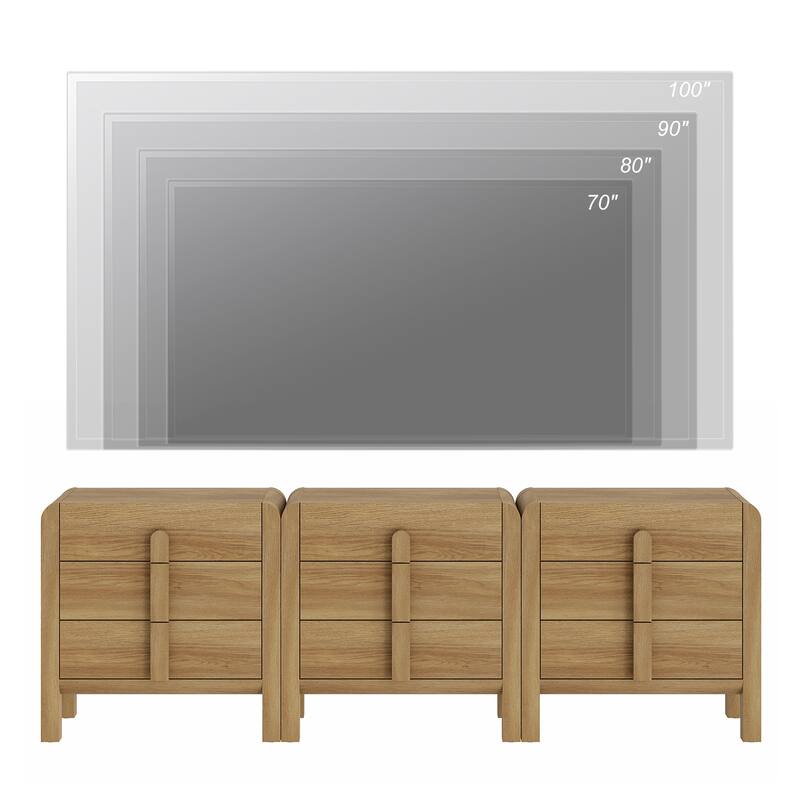 WAMPAT Modern 9 Drawer Dresser TV Stand For Tvs Up To 100 Inch, Cruved Entertainment Center, Wood TV Console With Storage