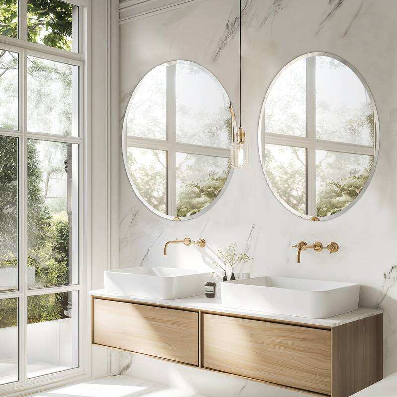 Frameless Bathroom Mirror Wall Mounted Modern Stylish Design with Contemporary Bevelled Edges
