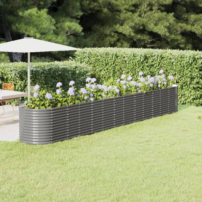 vidaXL Raised Garden Bed Raised Flower Bed Galvanized Steel Outdoor Planter - 201.6" x 31.5" x 26.8" - Gray