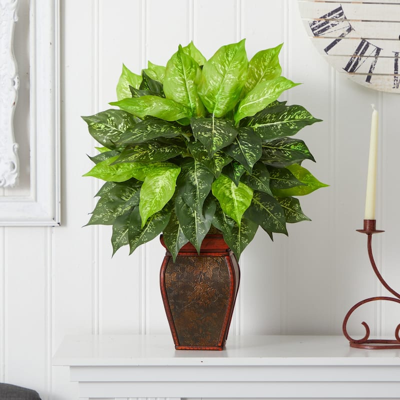 Silk Dieffenbachia Plant with Vase Faux Greenery Home Office Decor Realistic Indoor Plant Arrangement - 20" - 1.92ft.