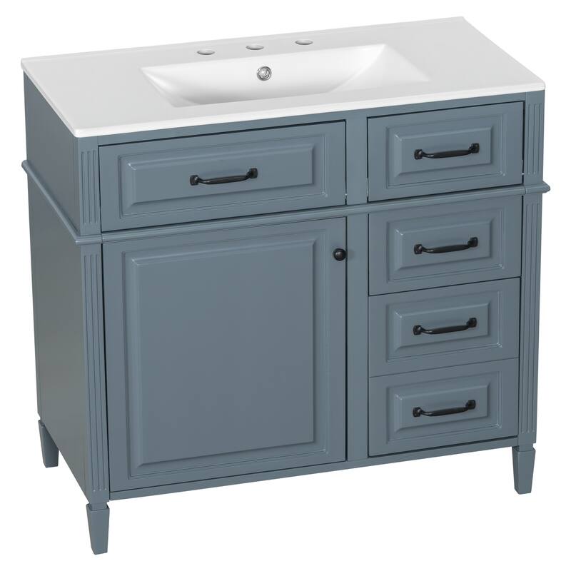 GDFStudio - Alexander Whitmore Modern Freestanding Bathroom Vanity with Flip Drawer Storage