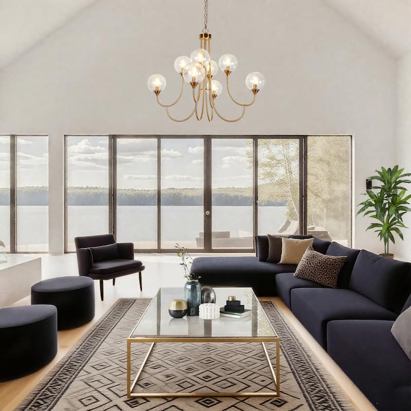 Modern Gold 8-Light Globe Glass Chandelier Classic Dimmable for Dining Living Room - Dia. 36.6"xH 30.7"
