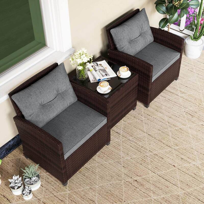 Costway 3PCS Patio Rattan Furniture Set Cushioned Conversation Set - See Details