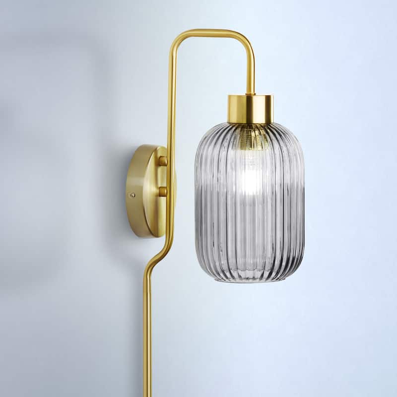 Adrienne River of Goods Smokey Glass and Metal Retro Wall Sconce - 5.375" x 8.625" x 32.25"