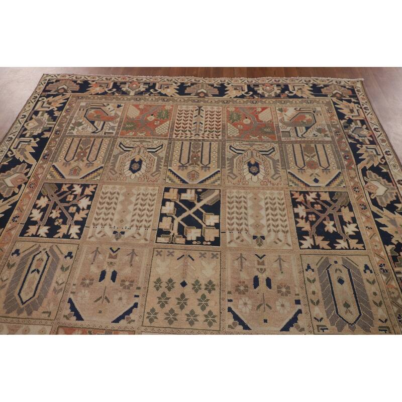 Garden Design Bakhtiari Persian Vintage Rug Handmade Peach Wool Carpet - 6'9"x 10'4"