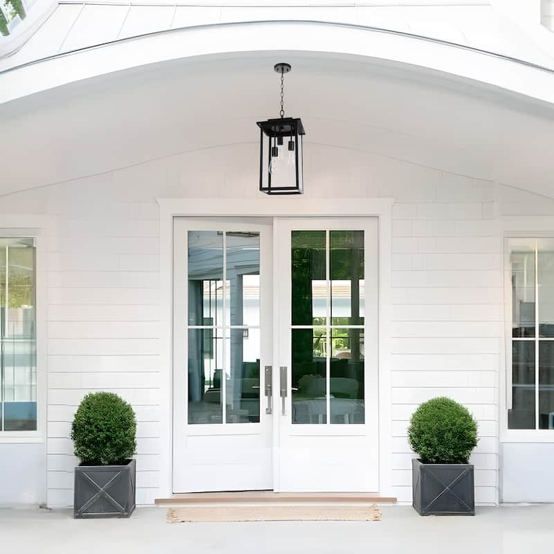 3-Light Large Outdoor Hanging Pendant Light with Glass