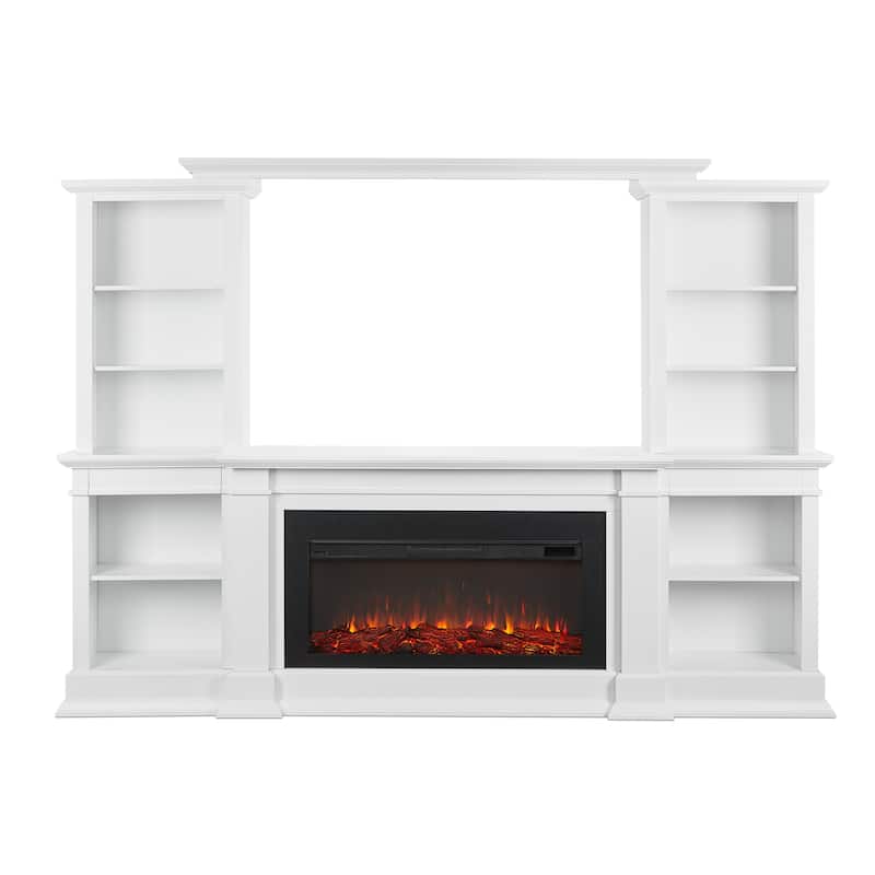 Monte Vista 108" TV Stand Electric Fireplace in White by Real Flame