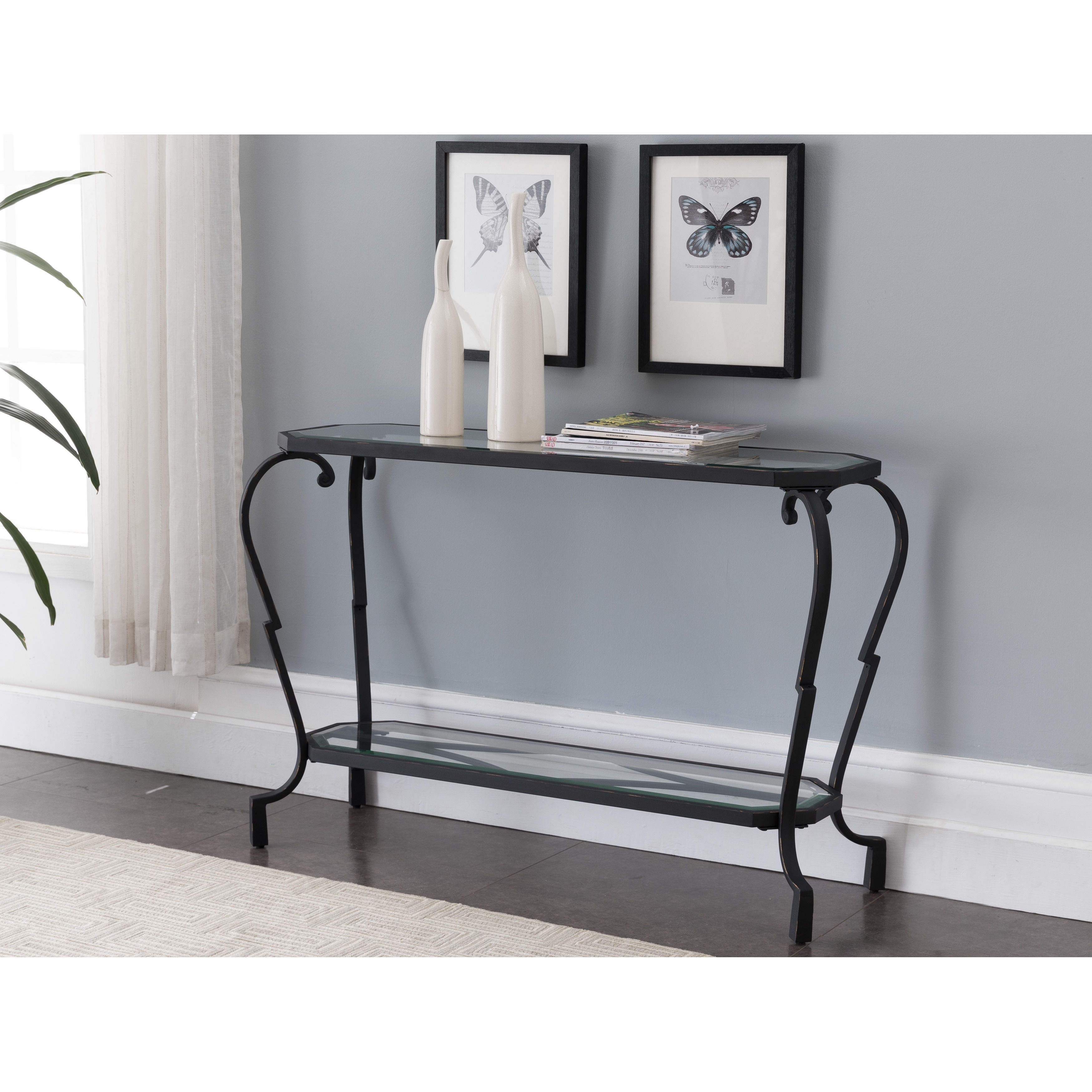 Shop Black And Brushed Copper Metal Glass Console Table