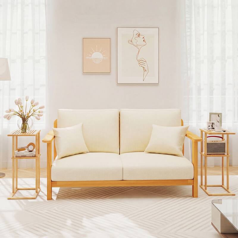 Gymax Side Table Set of 2 w/Storage Shelves & Bamboo Construction for