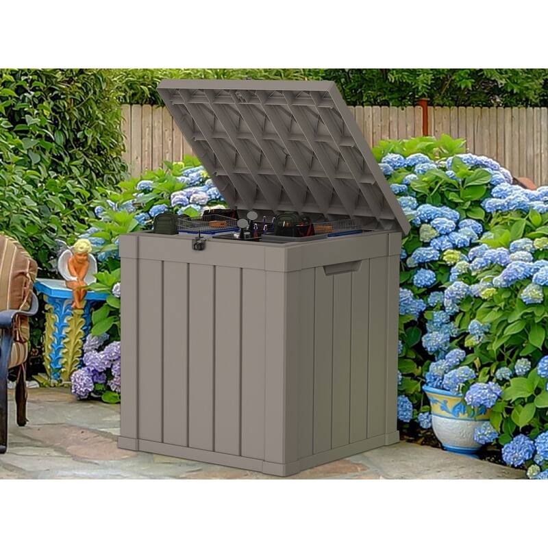 50GAL Deck Box with Lockable Lid -Weatherproof Rattan-Grain Resin Storage, Easy Assembly
