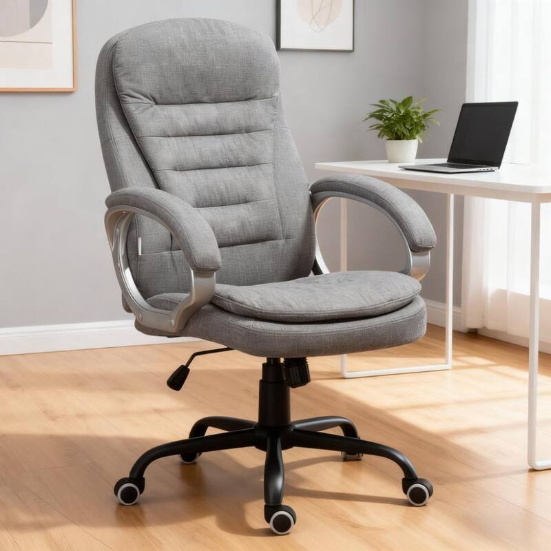 Modern High-Back Office Executive Computer Chair with Lumbar Support and Padded Wide Armrests, Adjustable Height, Gray - Grey