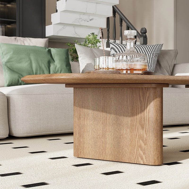 47.2 Inches Free Form Rustic Ash Wood Veneer Coffee Table for Small Living Room