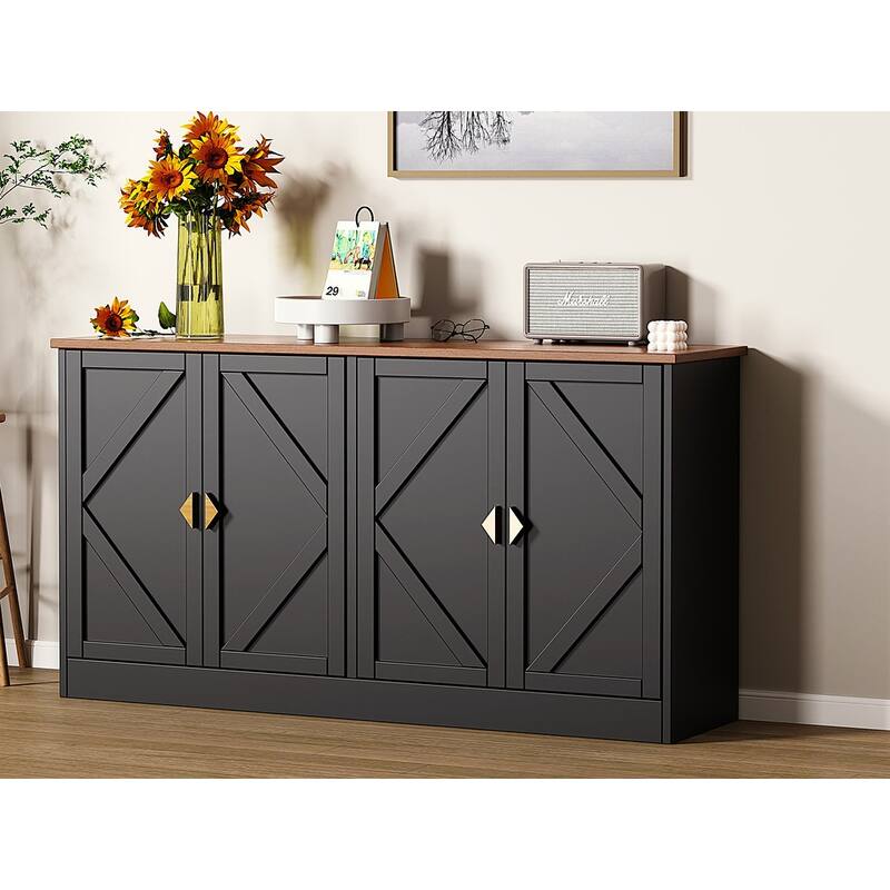 4 Doors Modern Storage Cabinet with Line Design