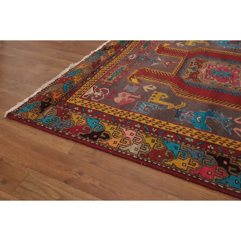 Hand Knotted Oriental 100% Wool Carpet Traditional Tribal Greys & Charcoal Meshkin Runner Rug - 9' 8'' X 4' 0''