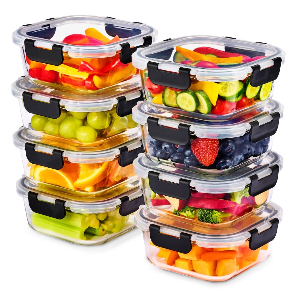 Sorbus Glass Meal Prep Containers with Airtight Lids - Square, 16 Pieces - 6.5 x 6.5 x 2.5 in