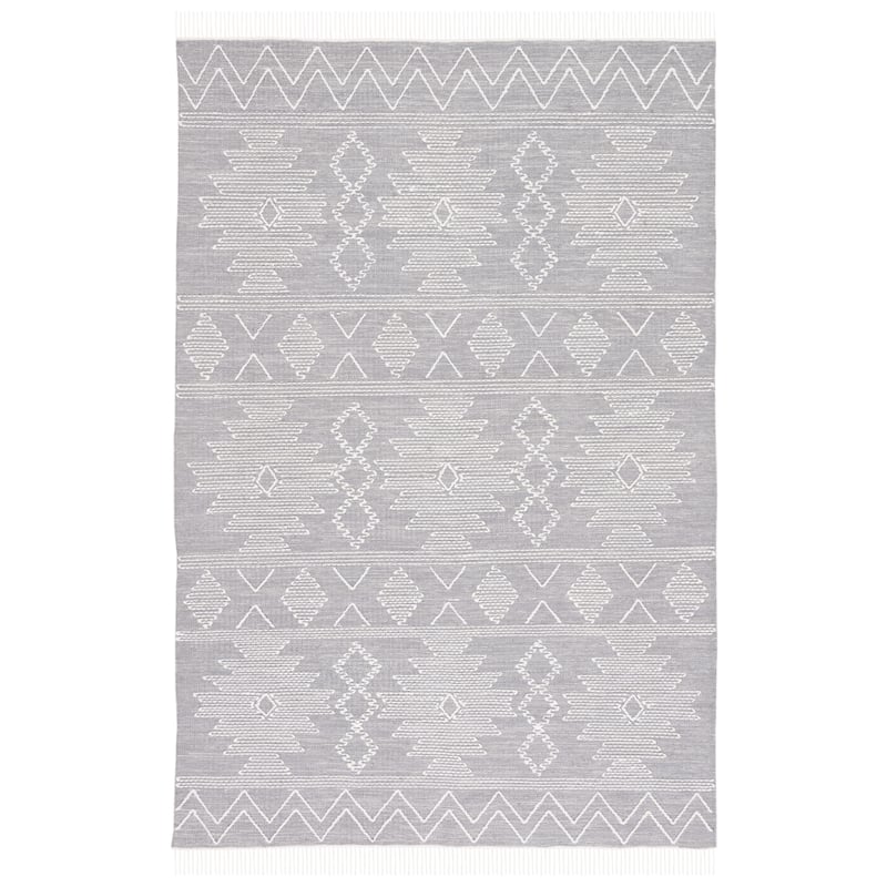 SAFAVIEH Handmade Flatweave Kilim Shonagh Rustic Boho Rug - 6' Square - Grey/Ivory