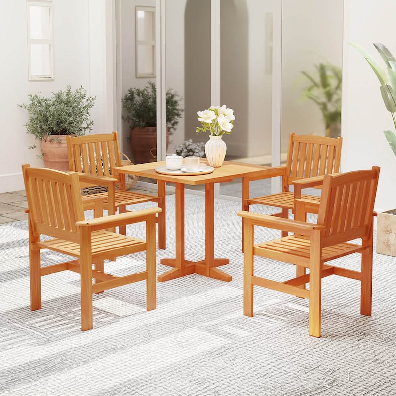 Costway Patio Chairs Set of 2/4 Outdoor Wooden Dining Chairs with - See Details