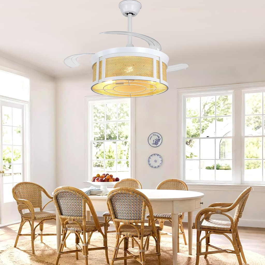 Bella Depot 42" Modern White Retractable Ceiling Fan with Light and Remote DC Motor