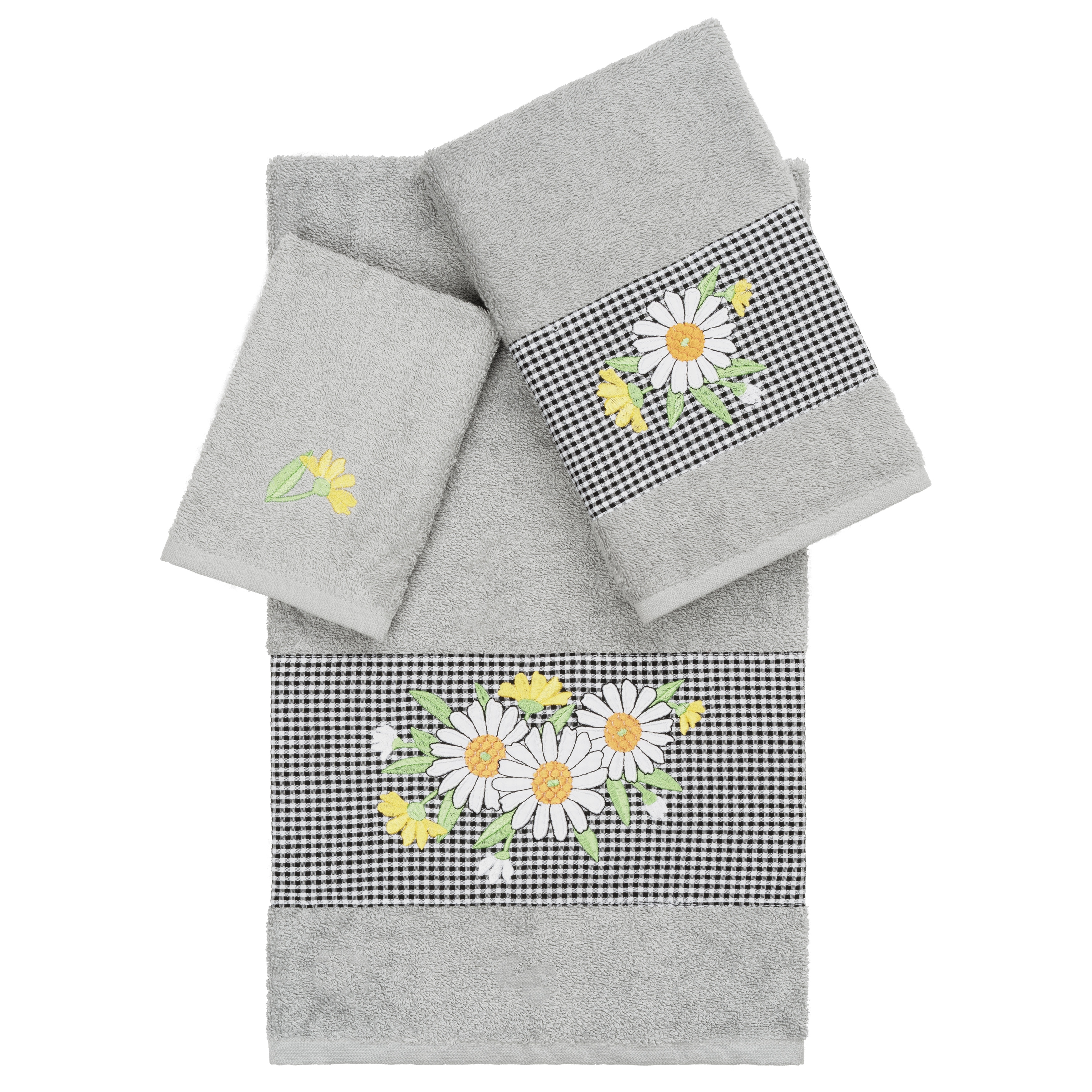 Authentic Hotel and Spa 100% Turkish Cotton Daisy 3PC Embellished Towel Set