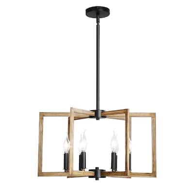 Rustic 6-Light Chandelier with Adjustable Height for Ceilings - 21.6 x 21.6 x 12.8 in