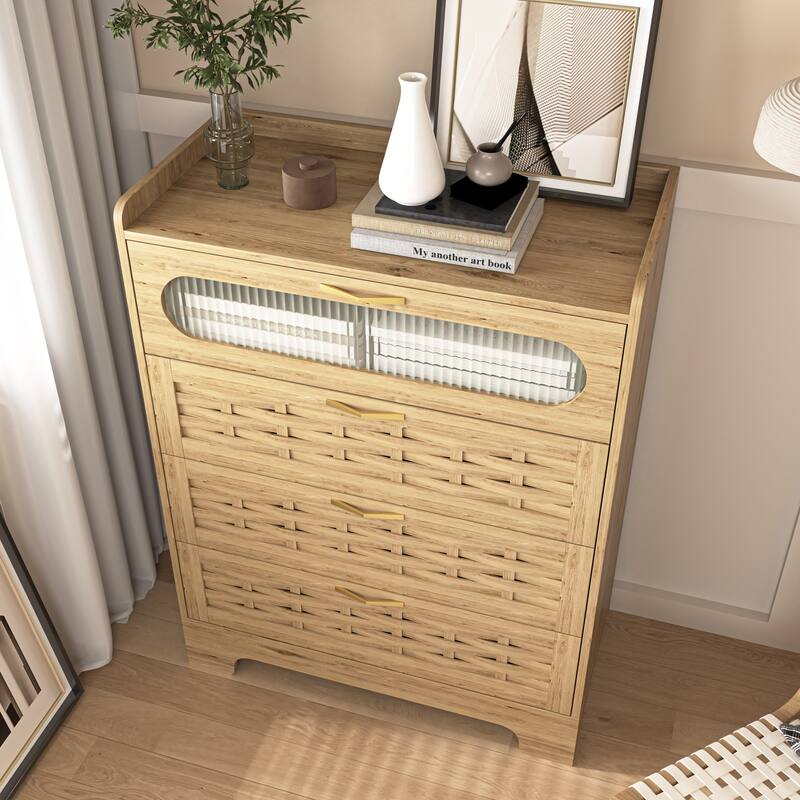 Wood 4 Drawer Dresser for Bedroom, Large Double Dresser with Wide Drawers, Modern Chest of Drawers,Storage Organizer Dresser