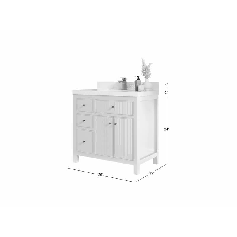 Willow Collections 36 in W x 22 in D Sonoma Center Sink Free Standing Reeded Bathroom Vanity with Countertop