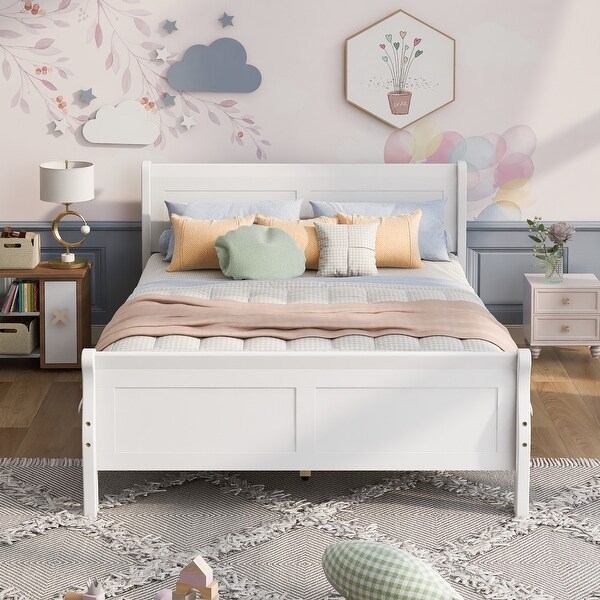 Queen Wood Platform Sleigh Bed Frame with Headboard for Guest