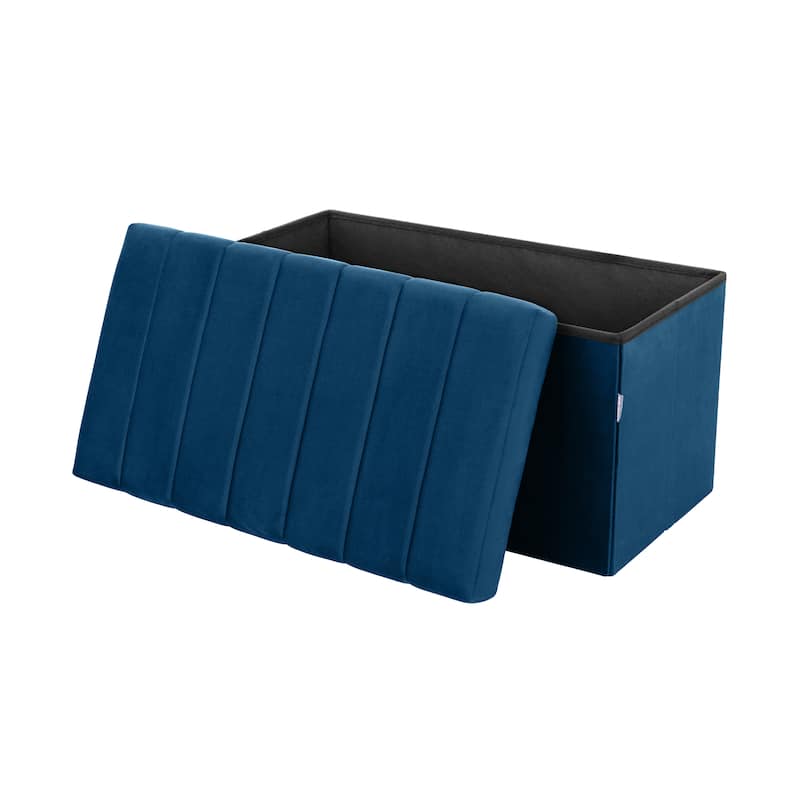 Seville Classics Storage Trunk Ottoman, Blue Velvet