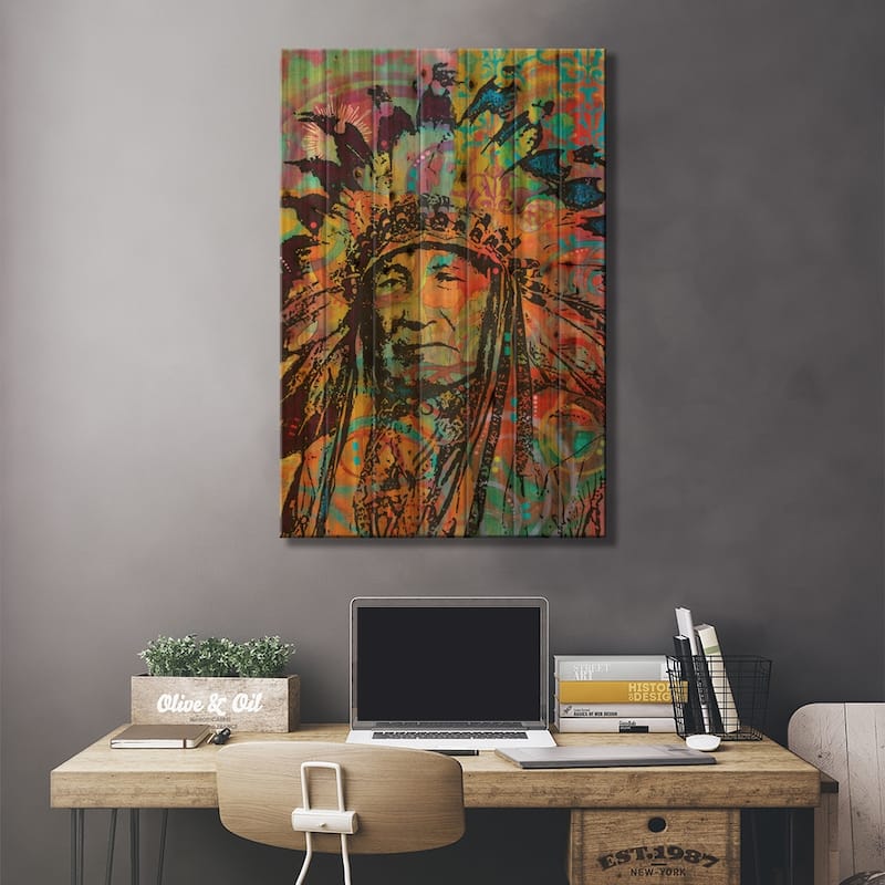 Native American V Print On Wood by Dean Russo - Multi-Color