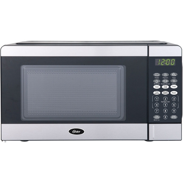 Oster Compact-Size 0.7-Cu. Ft. 700W Countertop Microwave Oven with Stainless Steel Door Trim and Express Cook. Opens flyout.