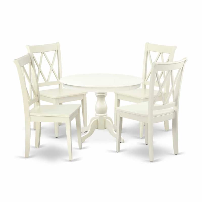 HomeStock 5-Piece Linen White Finish Solid Wood Top Dining table with 4-Chairs