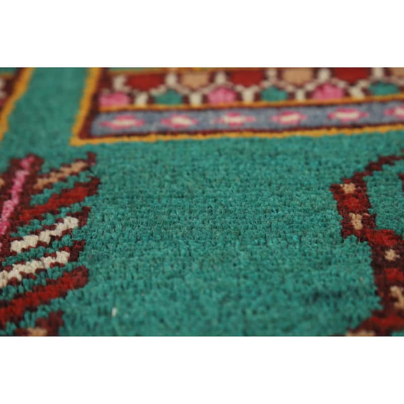 Hand Knotted Oriental 100% Wool Carpet Traditional Tribal Green Heriz (serapi) Runner Rug - 9' 10'' X 4' 2''