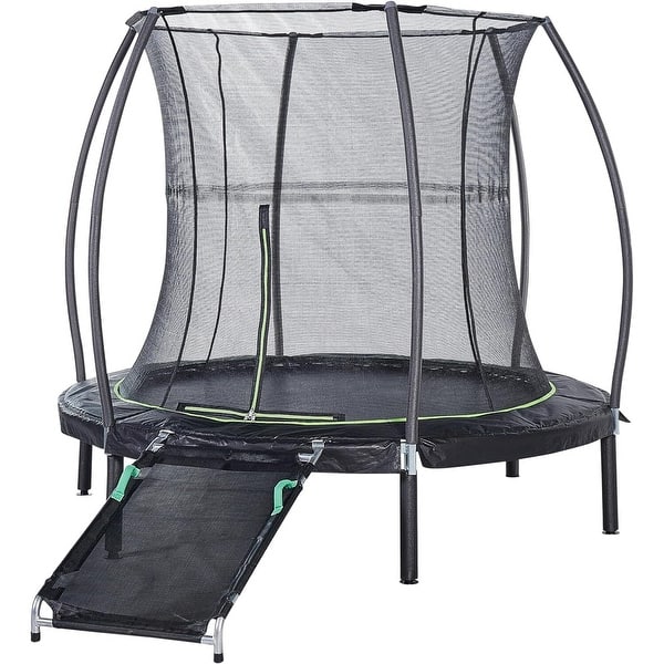 slide 1 of 1, 7 ft Round Trampoline with Enclosure & Ramp - Indoor Outdoor Kids Bouncer with Easy Access Entry Ramp - 14