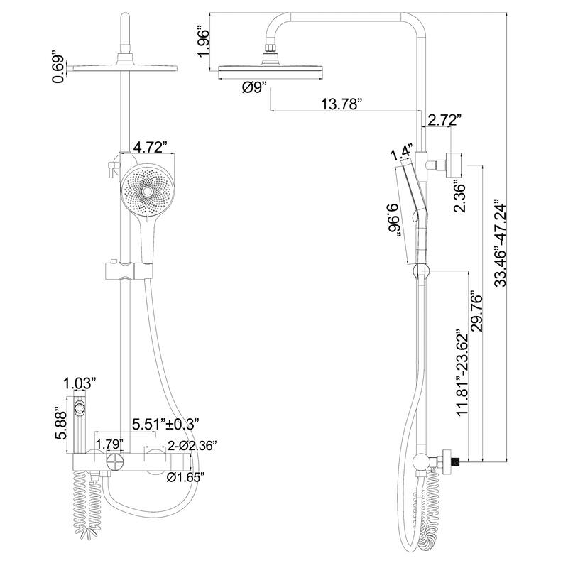Wall-mounted Complete Shower System With Rough-In Valve And Spray Gun