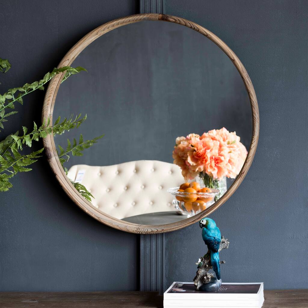 CUSchoice 28" Wall Mounted Round Wood Mirror