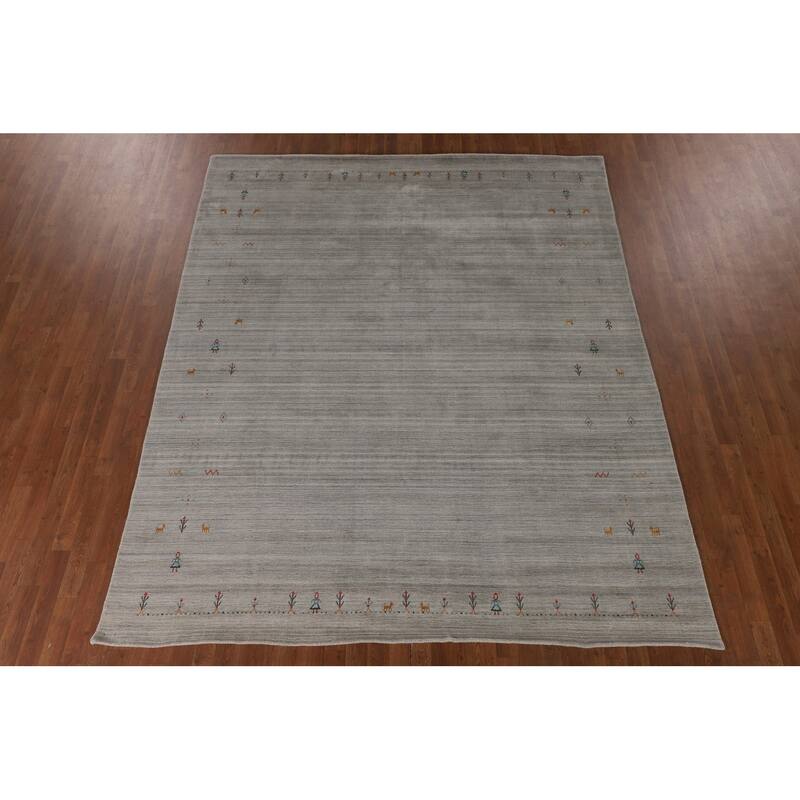 Beige Tribal Gabbeh Oriental Area Rug Handmade Wool Carpet - 7'11" x 9'8"