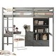 preview thumbnail 28 of 38, Full Size Loft Bed with Bulit-in L-Shaped Desk and Ladder, Wooden High Loft Bedframe with Storage Drawers and Shelves