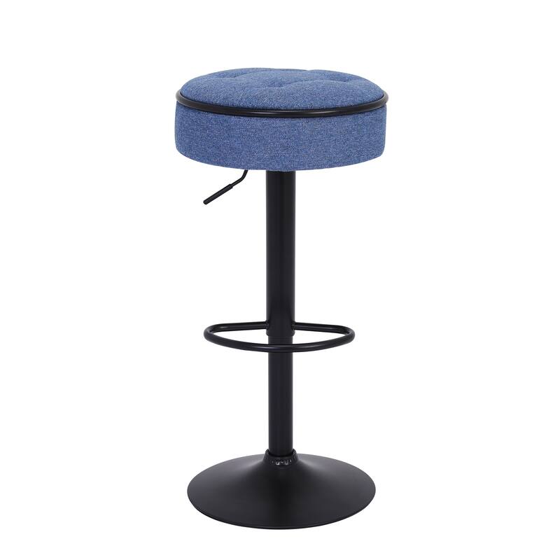 Round Linen Fabric Bar Stools Set of 2, Height Adjustable/360°Counter Height Swivel Stool