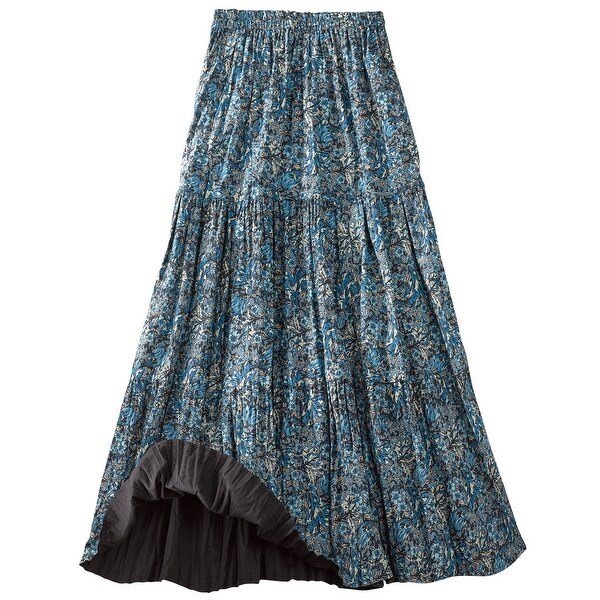Women's Reversible Broomstick Skirt - Blue Lagoon Paisley Print Reverse to Black