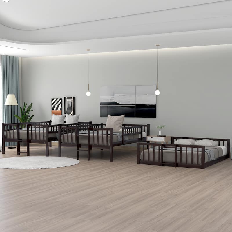 Full Over Full Over Full Triple Bunk Bed with Built-in Ladder, Slide