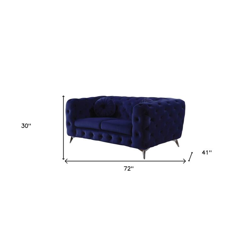 HomeRoots 72" Blue And Silver Velvet Loveseat