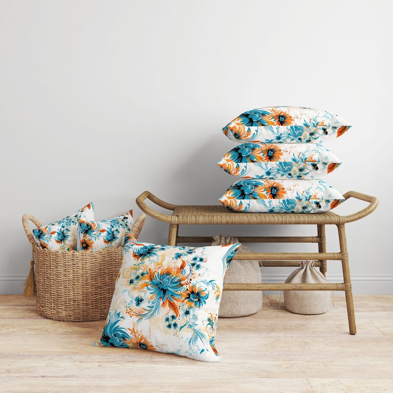 Delightful Wildflowers Faux Suede Reversible Throw Pillow White and Blue