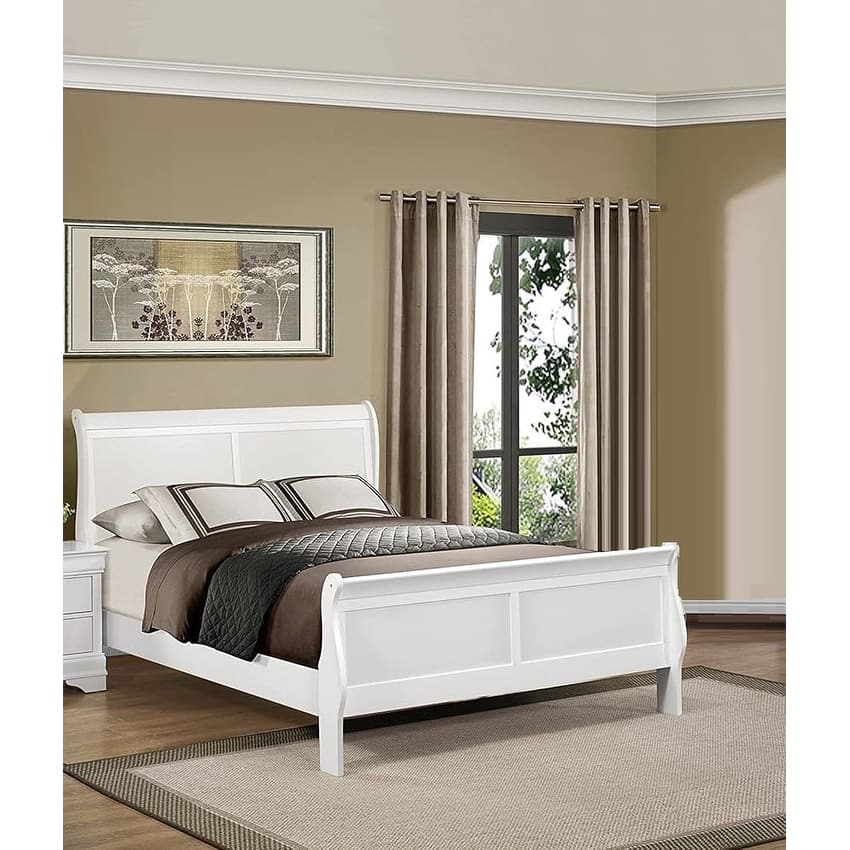 White Finish 1pc Sleigh Design Transitional Bed