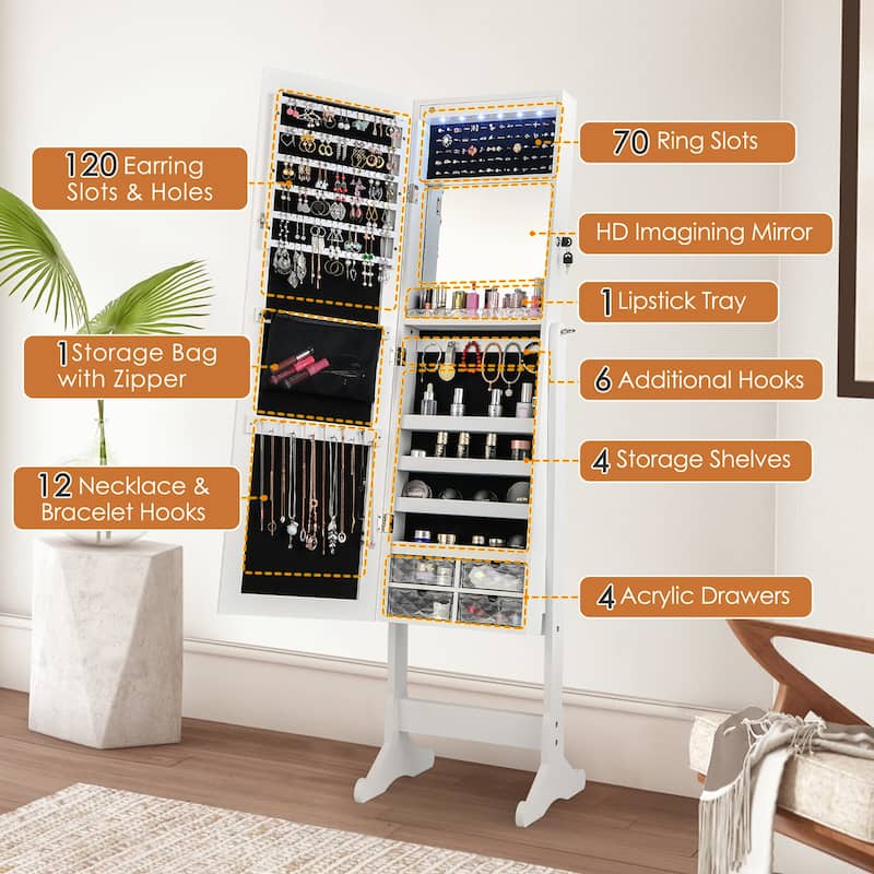 Costway Jewelry Cabinet Armoire Full Length Frameless Mirror Lockable - See Details