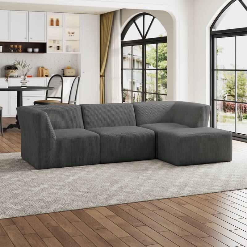 Modern Corduroy Fabric Loveseats Sofa Sectional Sofa - GRAY/4 PIECE