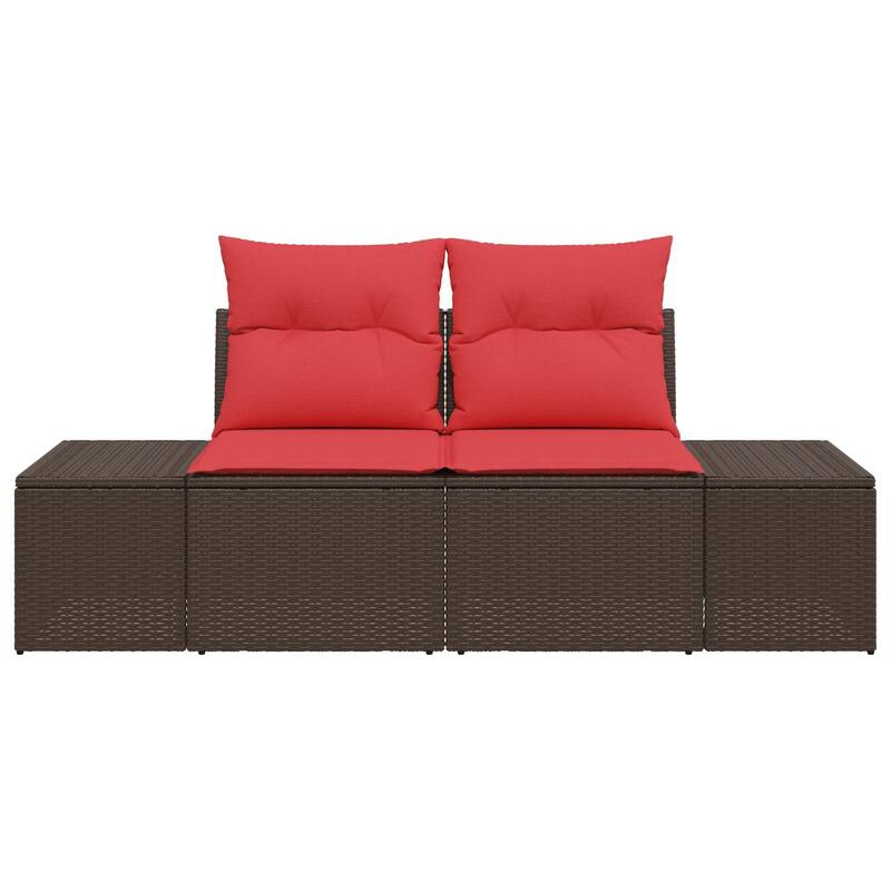 vidaXL 2-Seater Garden Sofa with Cushions Black/Brown/Grey Poly Rattan