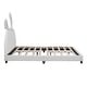 preview thumbnail 6 of 30, Full Upholstered Leather Bed with Rabbit Ear Ornament, Wood Platform Bed Frame with Headboard and Slats Support for Kids Teens