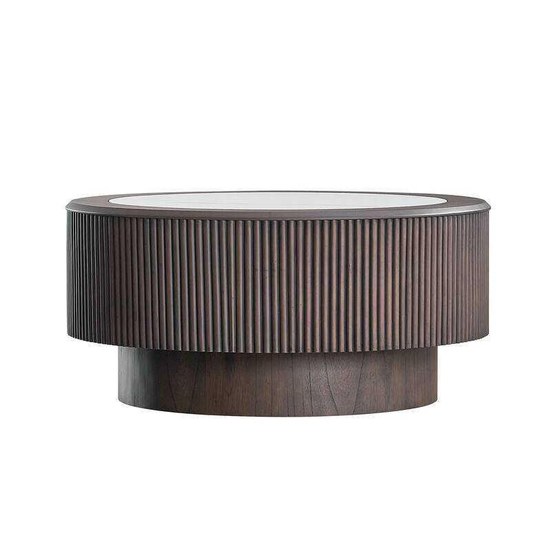 Marble Pattern Coffee Table Set,35.43 and 23.62 inch Round End Coffee Table,MDF Coffee Table with Sturdy Pedestal