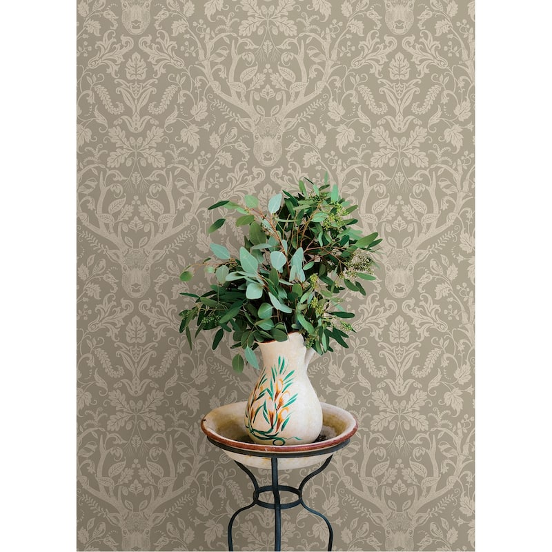 Chesapeake Kiwassa Sage Antler Damask Wallpaper