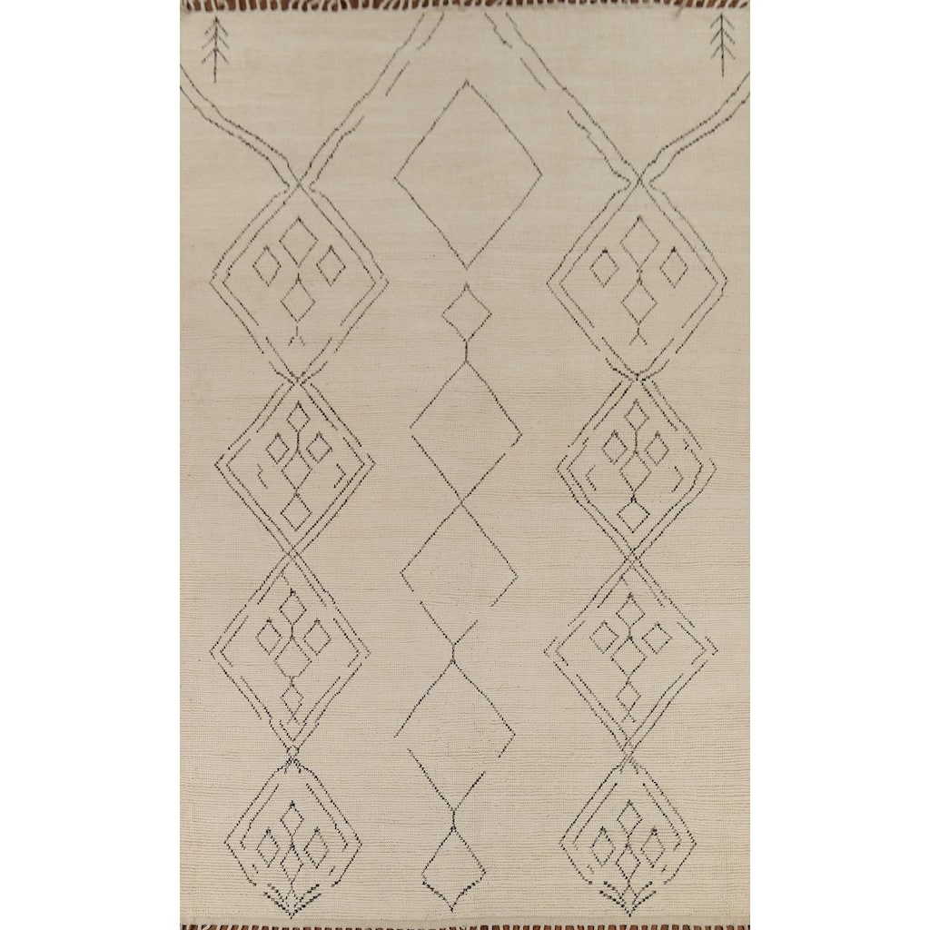 Moroccan Area Rug Handmade Beige Geometric Wool Carpet - 7'10"x 12'9"